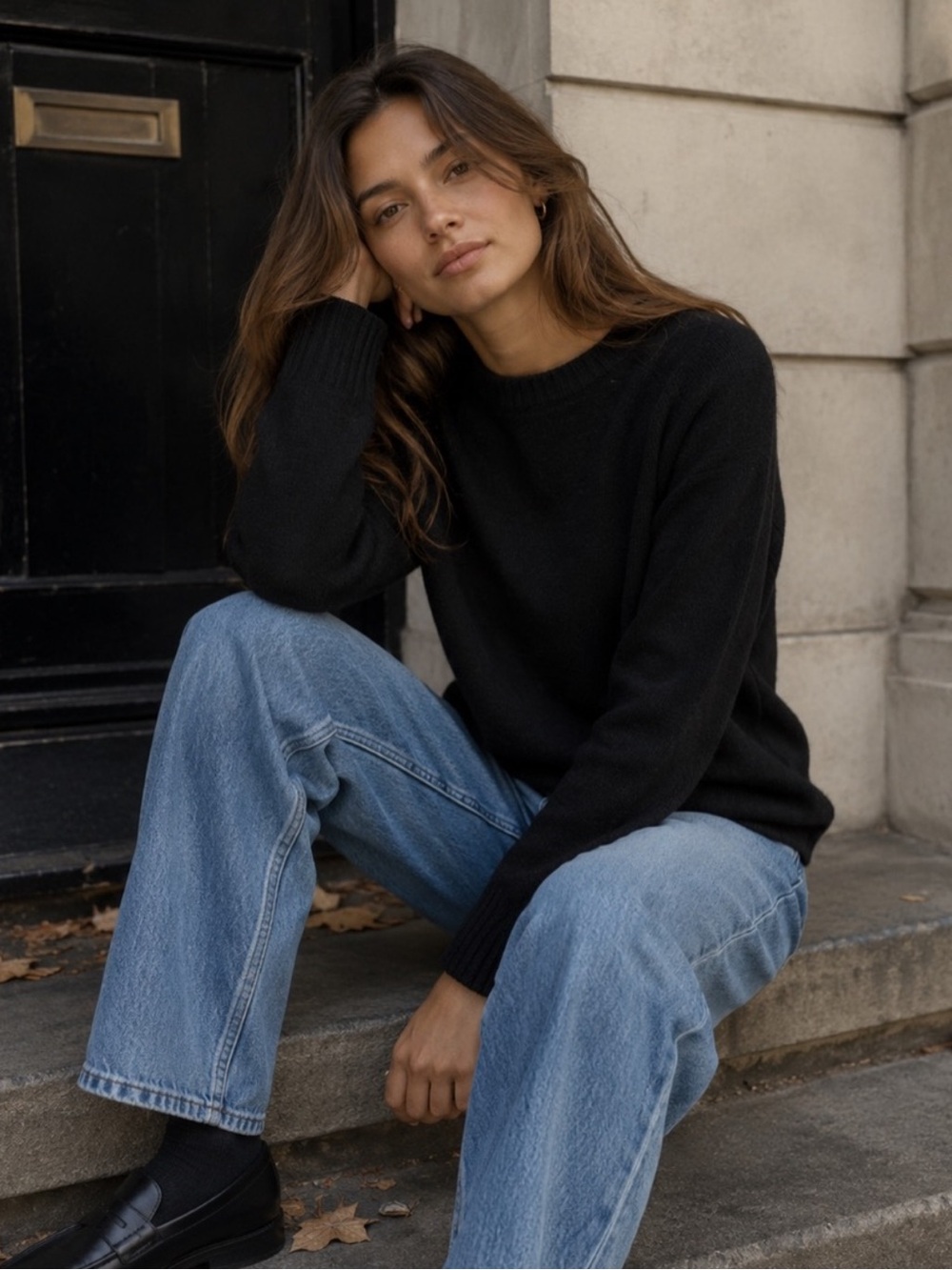 Hatch maternity merino wool black knit crewneck sweater size 1 (US small)